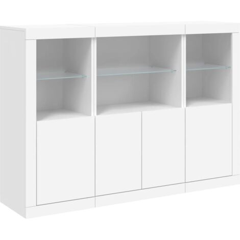 Aparador Aparador Cómoda Gabinete Unidad de Almacenamiento Organizador Cocina Sala de Estar con Luces LED 3 Piezas Madera de Ingeniería Blanca 020037195