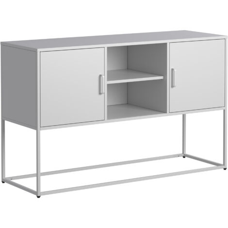 Aparador - Aparador de metal, unidad de almacenamiento segura - construcción de metal robusta con elegante acabado negro - dimensiones: alto 75 cm × ancho 120 cm × profundidad 40 cm - blanco
