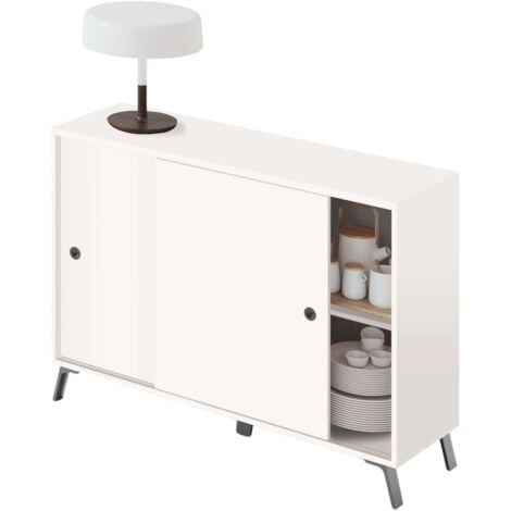Aparador Armario Mueble Auxiliar 2 Puertas Salón Comedor Moderno Blanco Kamet 87x120x40 cm