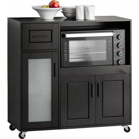 Aparador Auxiliar de Almacenamiento para Microondas con Ruedas Armario de Cocina con 3 Puertas y un Cajón 88.5 x 40 x 89 cm Negro FSB78-SCH SoBuyES