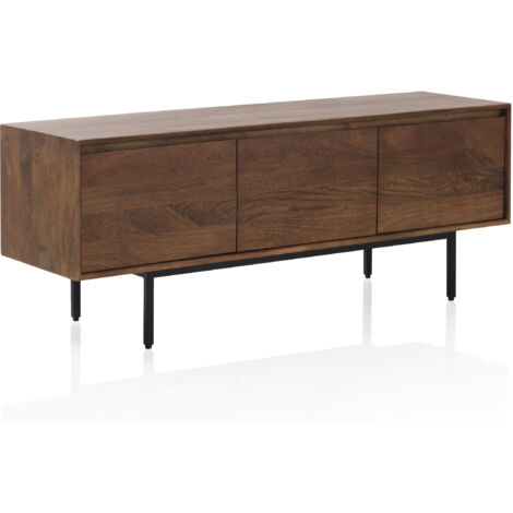 Aparador Bajo 3 Puertas  Lisas Madera Maciza De Mango,Patas Metal