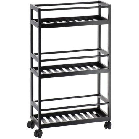Aparador bambú con ruedas, 3 estantes - negro - Tendance