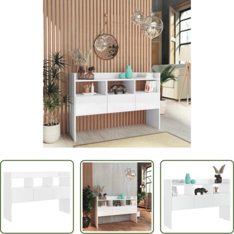 Aparador blanco brillante -  Aparador de madera contrachapada blanco brillante 105x30x70 cm