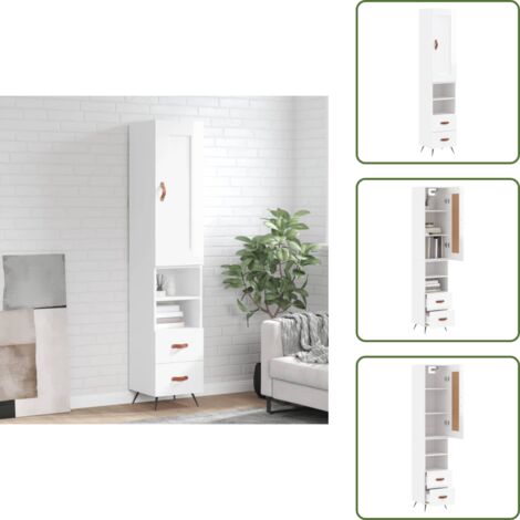 Aparador blanco brillante - vidaXL Aparador alto madera contrachapada blanco brillo 34,5x34x180 cm - Mueble de ingeniería