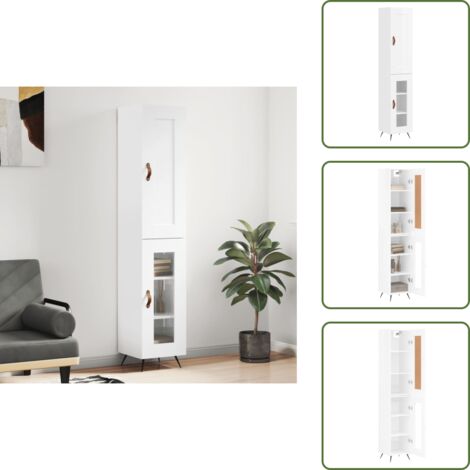 Aparador blanco brillante - vidaXL Aparador alto madera contrachapada blanco brillo 34,5x34x180 cm - Mueble de madera de ingeniería