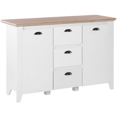Aparador blanco con almacenamiento tablero de partículas de madera clara 3 cajones 2 puertas armarios diseño escandinavo Stamford - Blanco