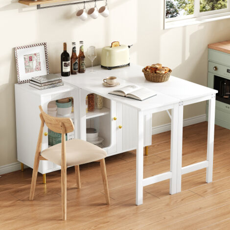 Aparador blanco - tapa abatible y extensible - superficie giratoria - puertas correderas de cristal