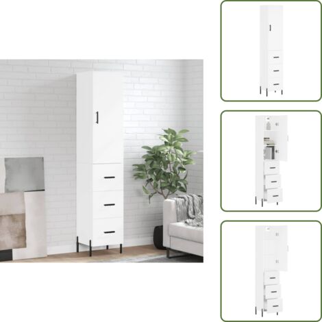 Aparador blanco - vidaXL Aparador alto madera contrachapada blanco 34,5x34x180 cm - Muebles de madera