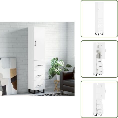 Aparador blanco - vidaXL Aparador alto madera contrachapada blanco 34,5x34x180 cm - Muebles de madera