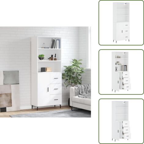 Aparador blanco - vidaXL Aparador alto madera contrachapada blanco 69,5x34x180 cm - Mueble de madera