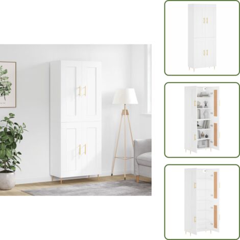 Aparador blanco - vidaXL Aparador alto madera contrachapada blanco 69,5x34x180 cm - Mueble de madera