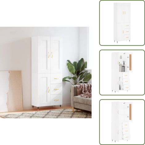 Aparador blanco - vidaXL Aparador alto madera contrachapada blanco 69,5x34x180 cm - Mueble de madera