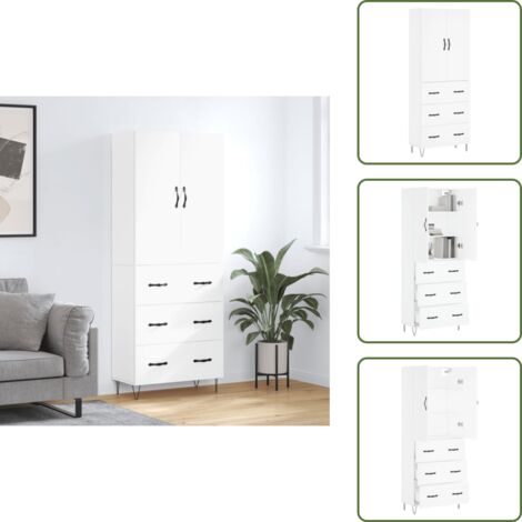 Aparador blanco - vidaXL Aparador alto madera contrachapada blanco 69,5x34x180 cm - Mueble de madera