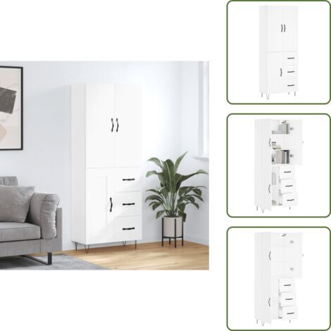 Aparador blanco - vidaXL Aparador alto madera contrachapada blanco 69,5x34x180 cm - Mueble de madera