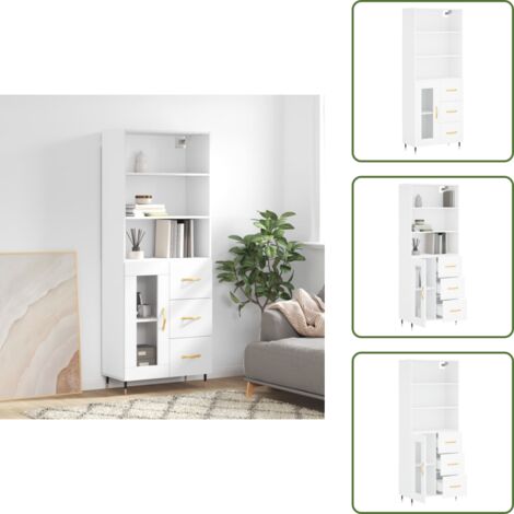 Aparador blanco - vidaXL Aparador alto madera contrachapada blanco 69,5x34x180 cm - Mueble de madera