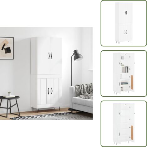 Aparador blanco - vidaXL Aparador alto madera contrachapada blanco 69,5x34x180 cm - Mueble de madera