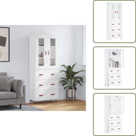 Aparador blanco - vidaXL Aparador alto madera contrachapada blanco 69,5x34x180 cm - Mueble de pared