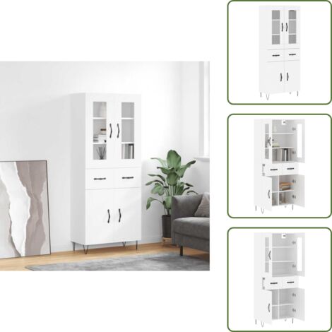 Aparador blanco - vidaXL Aparador alto madera contrachapada blanco 69,5x34x180 cm - Mueble de pared