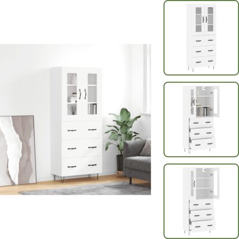 Aparador blanco - vidaXL Aparador alto madera contrachapada blanco 69,5x34x180 cm - Mueble de pared