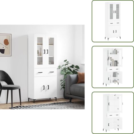 Aparador blanco - vidaXL Aparador alto madera contrachapada blanco 69,5x34x180 cm - Mueble de pared
