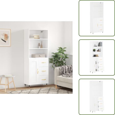 Aparador blanco - vidaXL Aparador alto madera contrachapada blanco 69,5x34x180 cm - Mueble decorativo