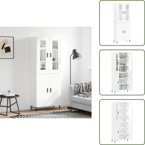 Aparador blanco - vidaXL Aparador alto madera contrachapada blanco 69,5x34x180 cm - Mueble decorativo