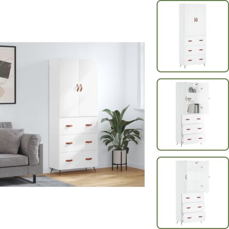 Aparador blanco - vidaXL Aparador alto madera contrachapada blanco 69,5x34x180 cm - Mueble decorativo