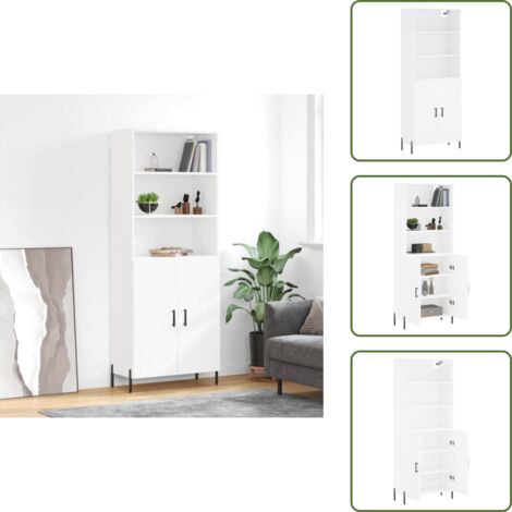 Aparador blanco - vidaXL Aparador alto madera contrachapada blanco 69,5x34x180 cm - Mueble decorativo