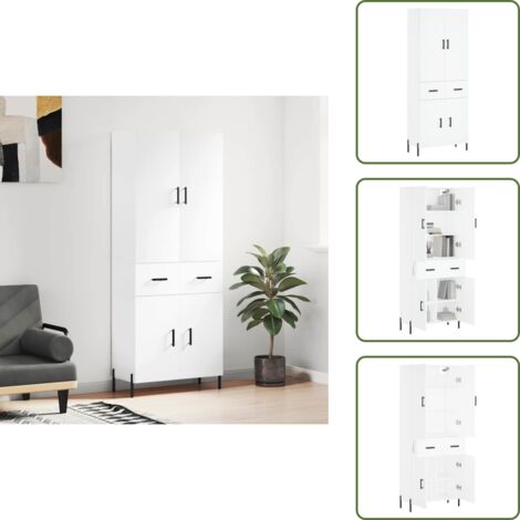 Aparador blanco - vidaXL Aparador alto madera contrachapada blanco 69,5x34x180 cm - Mueble decorativo