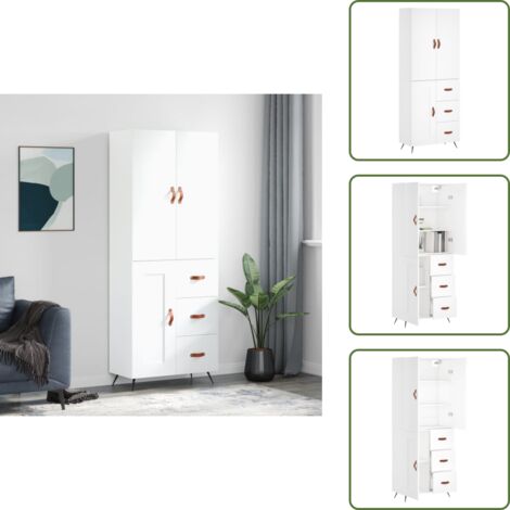 Aparador blanco - vidaXL Aparador alto madera contrachapada blanco 69,5x34x180 cm - Mueble decorativo