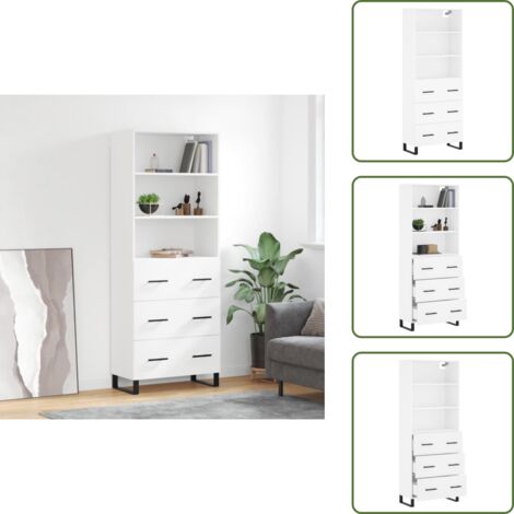 Aparador blanco - vidaXL Aparador alto madera contrachapada blanco 69,5x34x180 cm - Mueble decorativo
