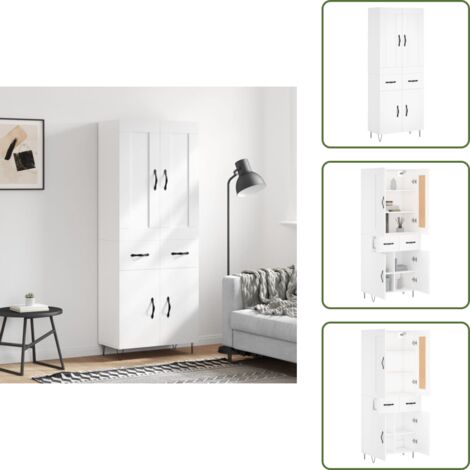 Aparador blanco - vidaXL Aparador alto madera contrachapada blanco 69,5x34x180 cm - Mueble decorativo