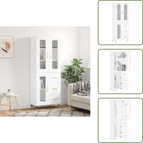 Aparador blanco - vidaXL Aparador alto madera contrachapada blanco 69,5x34x180 cm - Mueble decorativo