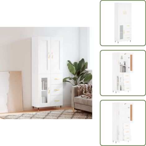 Aparador blanco - vidaXL Aparador alto madera contrachapada blanco 69,5x34x180 cm - Mueble decorativo