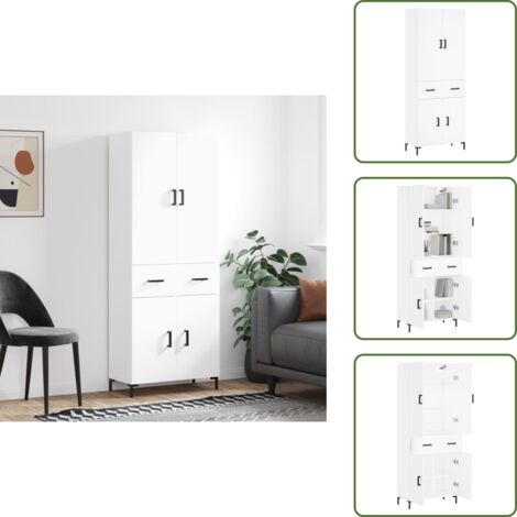 Aparador blanco - vidaXL Aparador alto madera contrachapada blanco 69,5x34x180 cm - Mueble decorativo