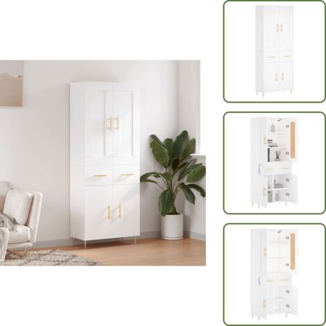 Aparador blanco - vidaXL Aparador alto madera contrachapada blanco 69,5x34x180 cm - Mueble decorativo