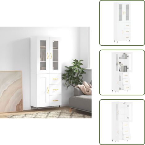 Aparador blanco - vidaXL Aparador alto madera contrachapada blanco 69,5x34x180 cm - Mueble decorativo