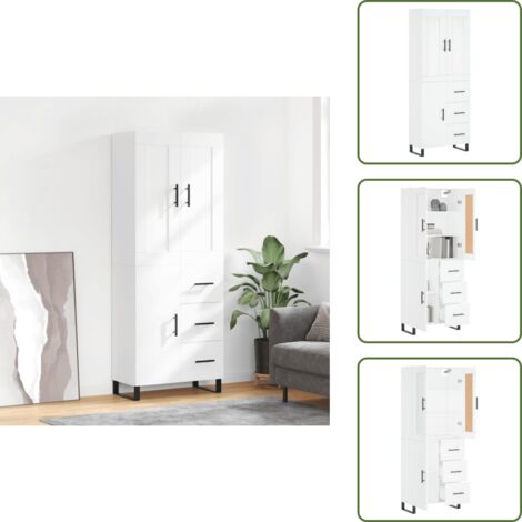 Aparador blanco - vidaXL Aparador alto madera contrachapada blanco 69,5x34x180 cm - Mueble decorativo