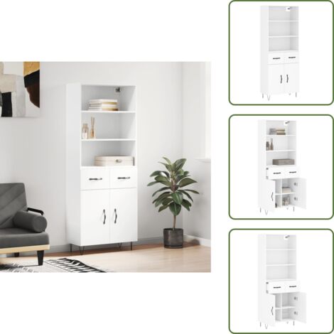 Aparador blanco - vidaXL Aparador alto madera contrachapada blanco 69,5x34x180 cm - Mueble decorativo