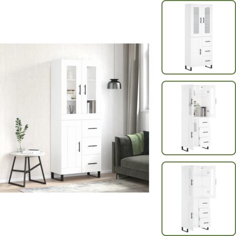 Aparador blanco - vidaXL Aparador alto madera contrachapada blanco 69,5x34x180 cm - Mueble decorativo