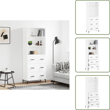 Aparador blanco - vidaXL Aparador alto madera contrachapada blanco 69,5x34x180 cm - Mueble decorativo