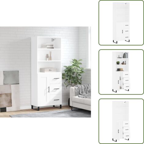 Aparador blanco - vidaXL Aparador alto madera contrachapada blanco 69,5x34x180 cm - Mueble decorativo