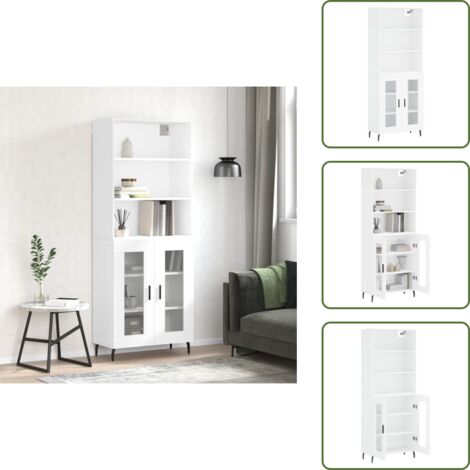 Aparador blanco - vidaXL Aparador alto madera contrachapada blanco 69,5x34x180 cm - Mueble decorativo
