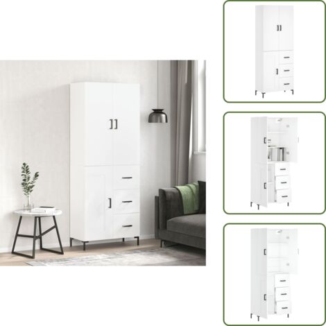 Aparador blanco - vidaXL Aparador alto madera contrachapada blanco 69,5x34x180 cm - Mueble decorativo