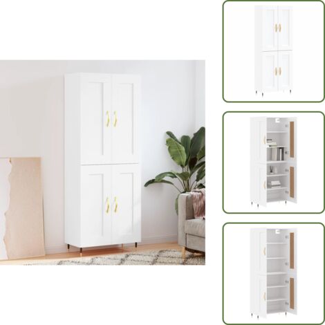 Aparador blanco - vidaXL Aparador alto madera contrachapada blanco 69,5x34x180 cm - Mueble decorativo