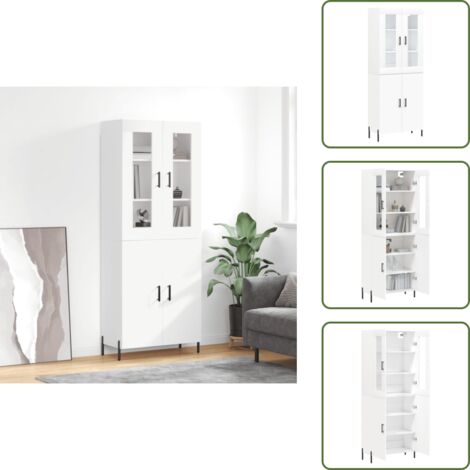 Aparador blanco - vidaXL Aparador alto madera contrachapada blanco 69,5x34x180 cm - Mueble decorativo