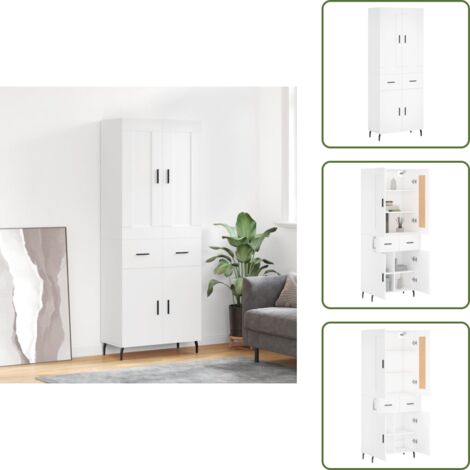 Aparador blanco - vidaXL Aparador alto madera contrachapada blanco 69,5x34x180 cm - Mueble decorativo