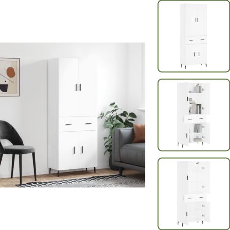 Aparador blanco - vidaXL Aparador alto madera contrachapada blanco 69,5x34x180 cm - Mueble decorativo