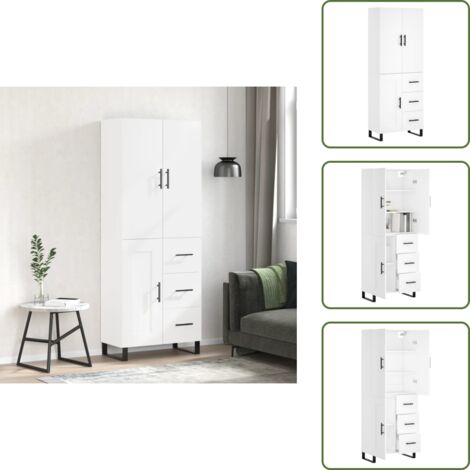 Aparador blanco - vidaXL Aparador alto madera contrachapada blanco 69,5x34x180 cm - Mueble decorativo