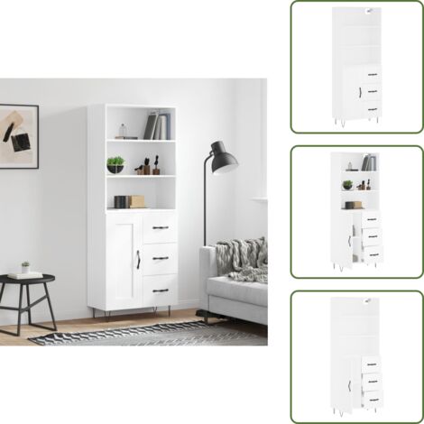 Aparador blanco - vidaXL Aparador alto madera contrachapada blanco 69,5x34x180 cm - Mueble decorativo
